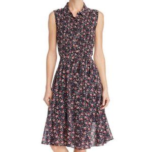 Nanette Lepore black and pink sleeveless floral slip knee length dress size 2